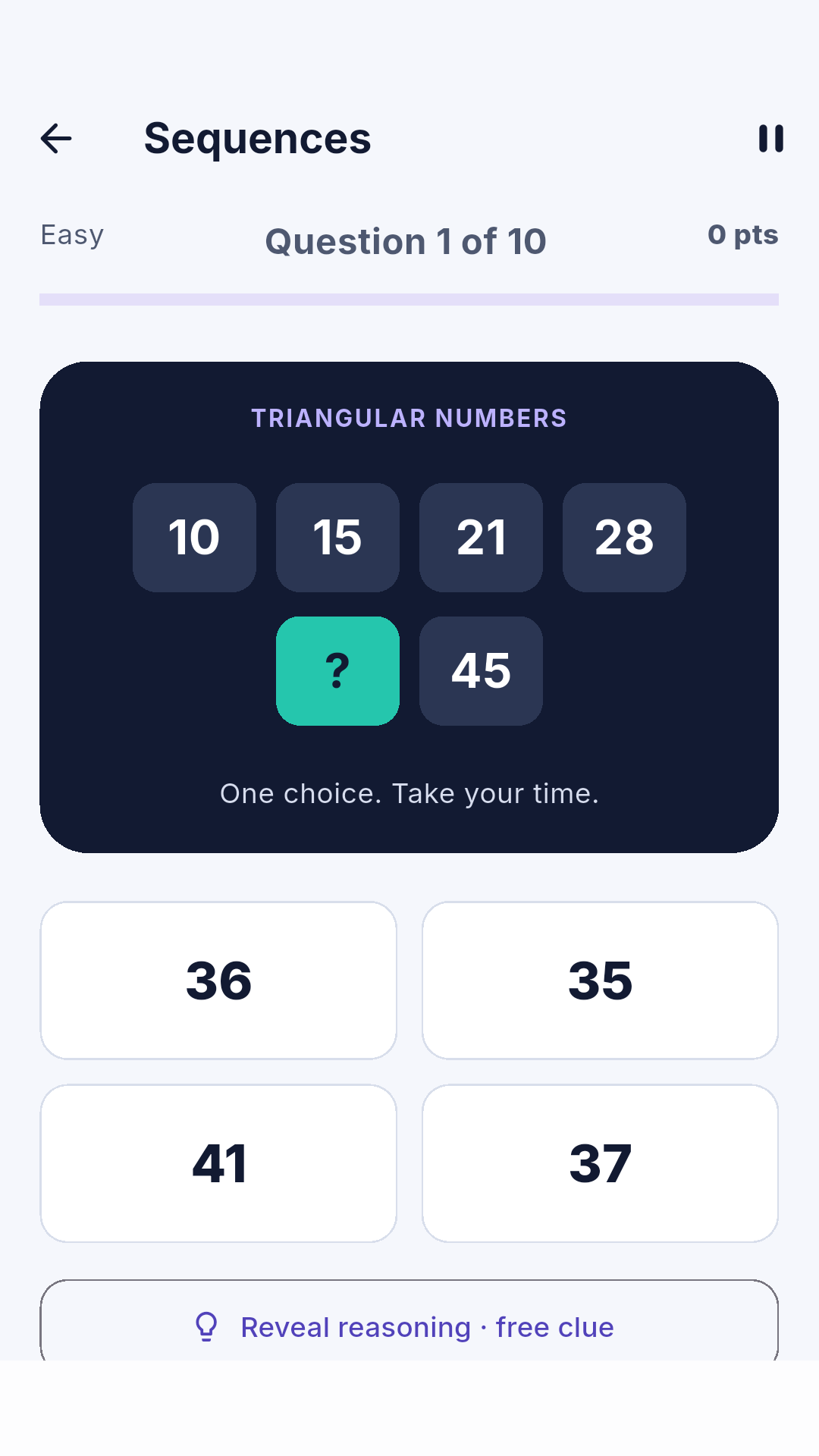 Number Sequences question showing a triangular-number pattern